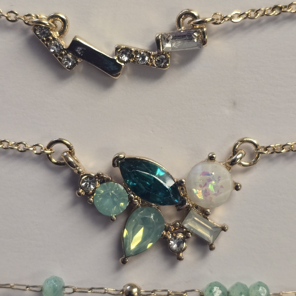 Kevia Gold-Plated Layered Necklace Set with Green Gem Accents - Picture 5 of 8